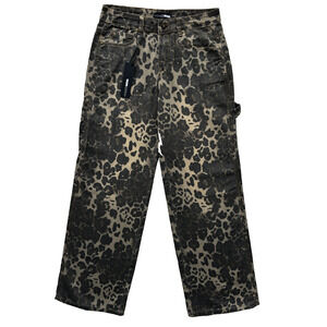 Fashion Nova Prowling Leopard Print Utility Straight Leg Jeans Sz 3 Brown Combo